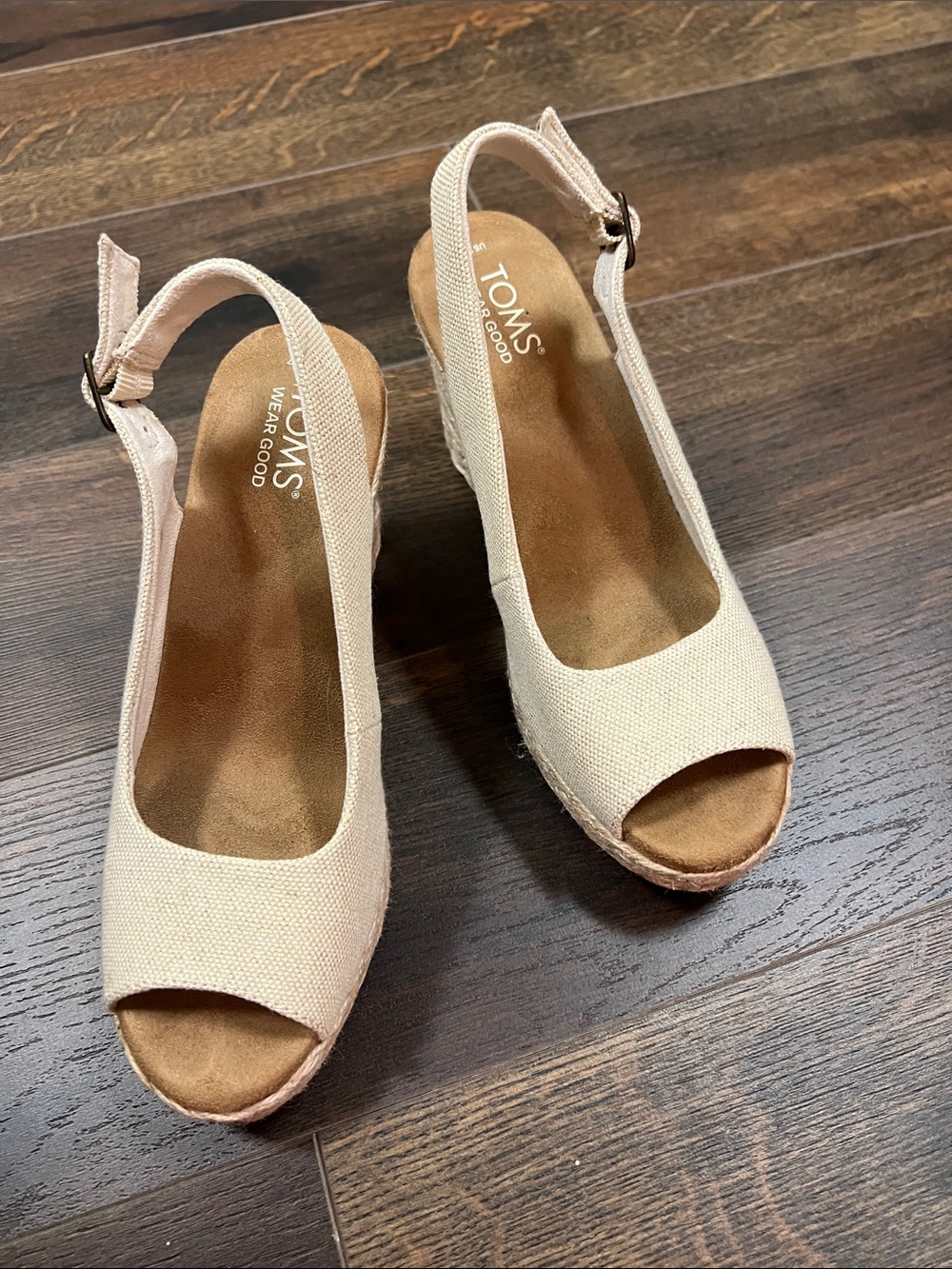TOMS Women's Cream Espadrille Wedge Sandals